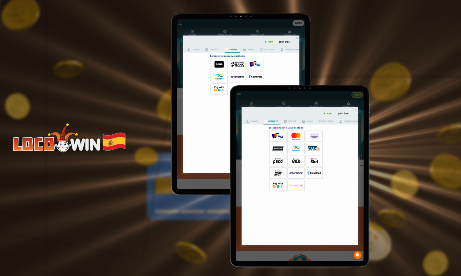 Métodos de depósito y retirada en Locowin España