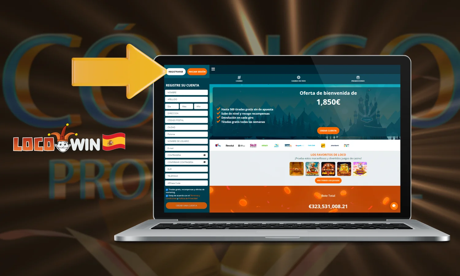 Instrucciones de activación del código promocional Locowin para jugadores españoles