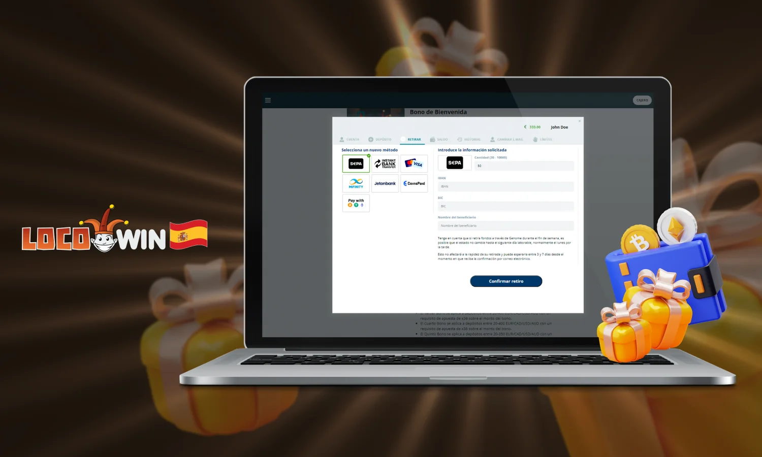Retiradas disponibles con Locowin Bonus